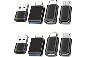 8-Pack USB to USB-C Charging Adapter Set (4 Types, 2 Each), USB-A & Micro USB to Type-C Converter for Smartphone, Android Pho