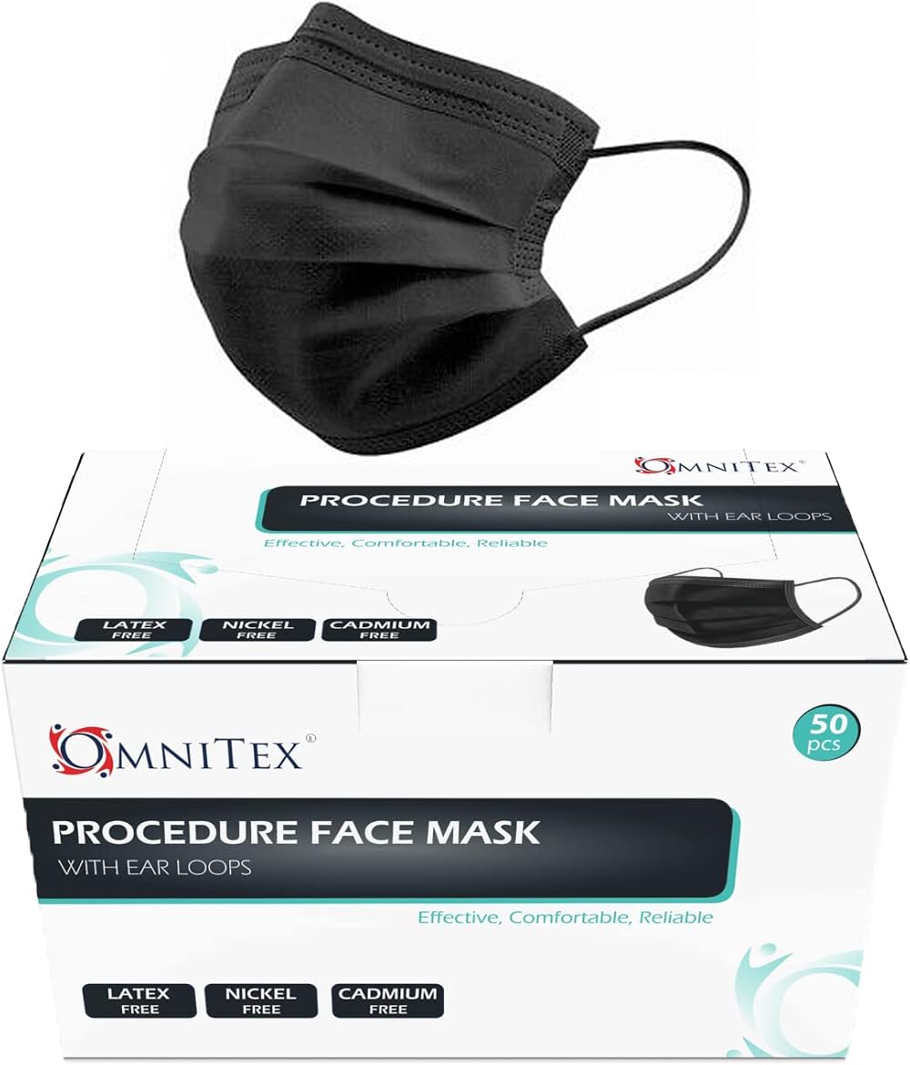 Omnitex Black 3Ply IIR Medical Face Mask EN14683:2019 Pack 50