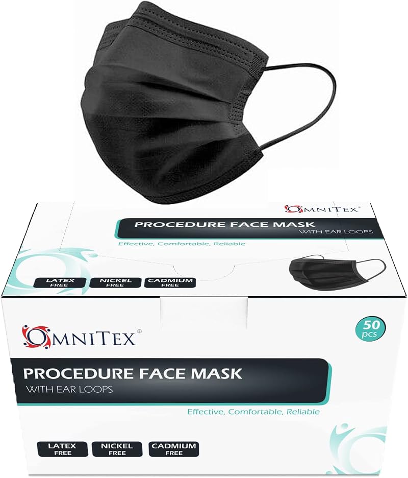 Omnitex Black 3Ply IIR Medical Face Mask EN14683:2019 Pack 50