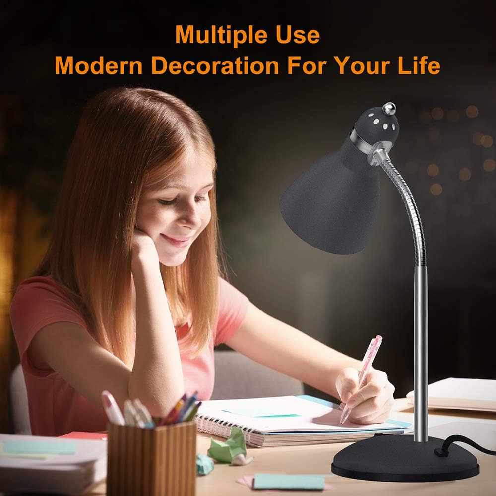 LEPOWER Metal Desk Lamp, Eye-Caring Table Lamp, Study Lamps with Flexible Goose Neck for Bedroom and Office (Sandy Black): Home Improvement