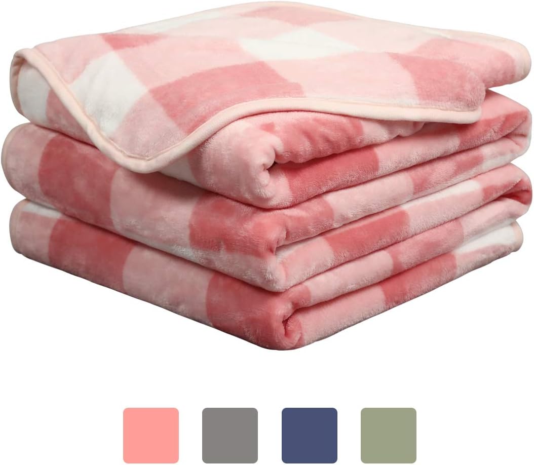 EASELAND Soft Blanket Warm Fuzzy Microplush Lightweight Thermal Fleece Blankets for Couch Bed Sofa,Queen,90x90 inch,Pink Plaid