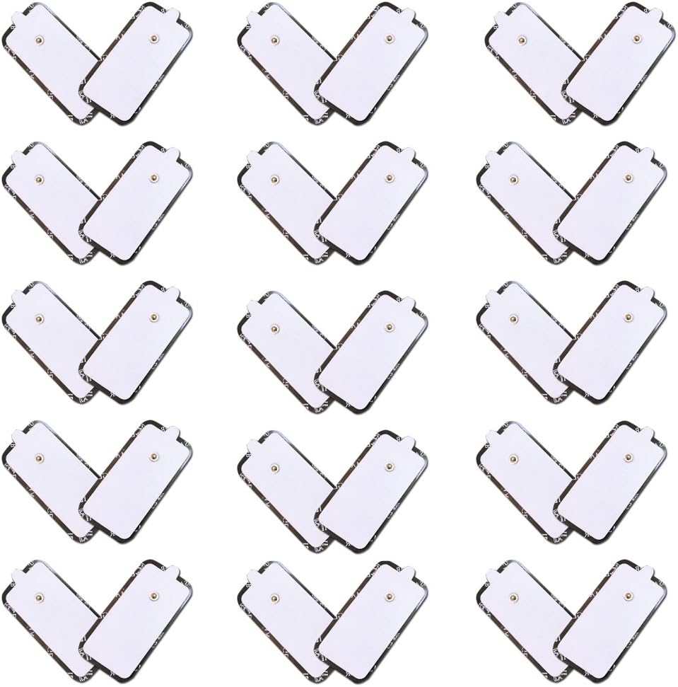 TENS Unit Pads Electrode Self Adhesive Replacement Electodes Premium Quality XL Extra Large Snap On Sticky Reusable Pads 15 Pairs (30 Pads)
