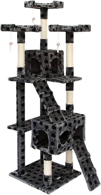 Eyepower Arbre à Chat Griffoir Julia Grand 170 Cm Sisal Naturel Arbre De Jeu Et Escalade Motif Patte Gris