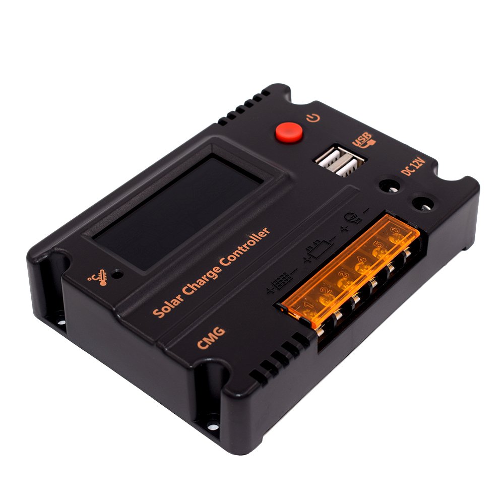 COSSCCI 10A 12V/24V Solar Charge Controller, Solar Panel Battery Intelligent Regulator Auto Switch, LCD Display Intelligent USB Port, Overload Protection &Temperature Compensation