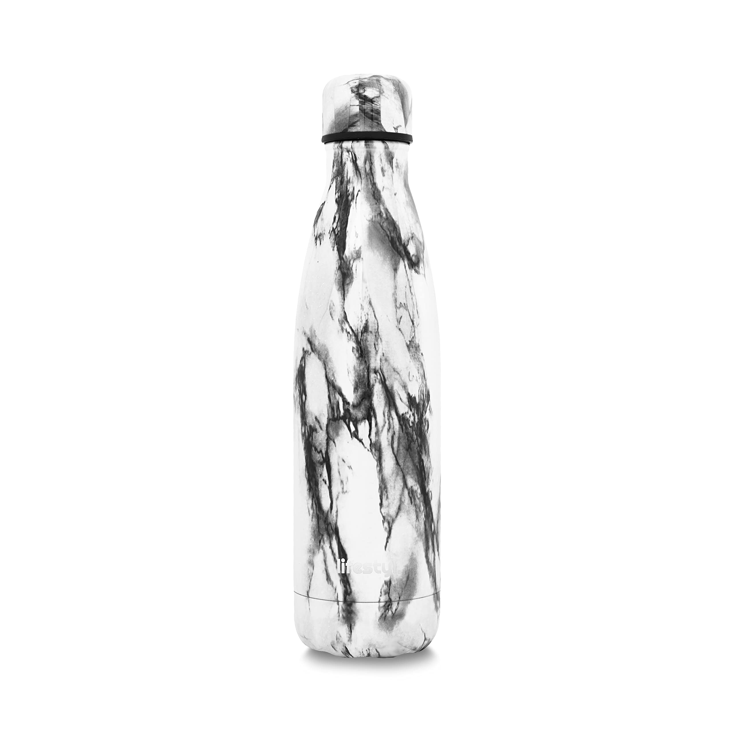 Lifestyl Stainless Steel Water Bottle|24Hrs Cold & 12Hrs Hot|Thermoshield Technology Vacuum Insulated Metal Water Bottles, Leak-Proof Drinks Bottle for Sports, Gym, Yoga(500 ml, White Marble)