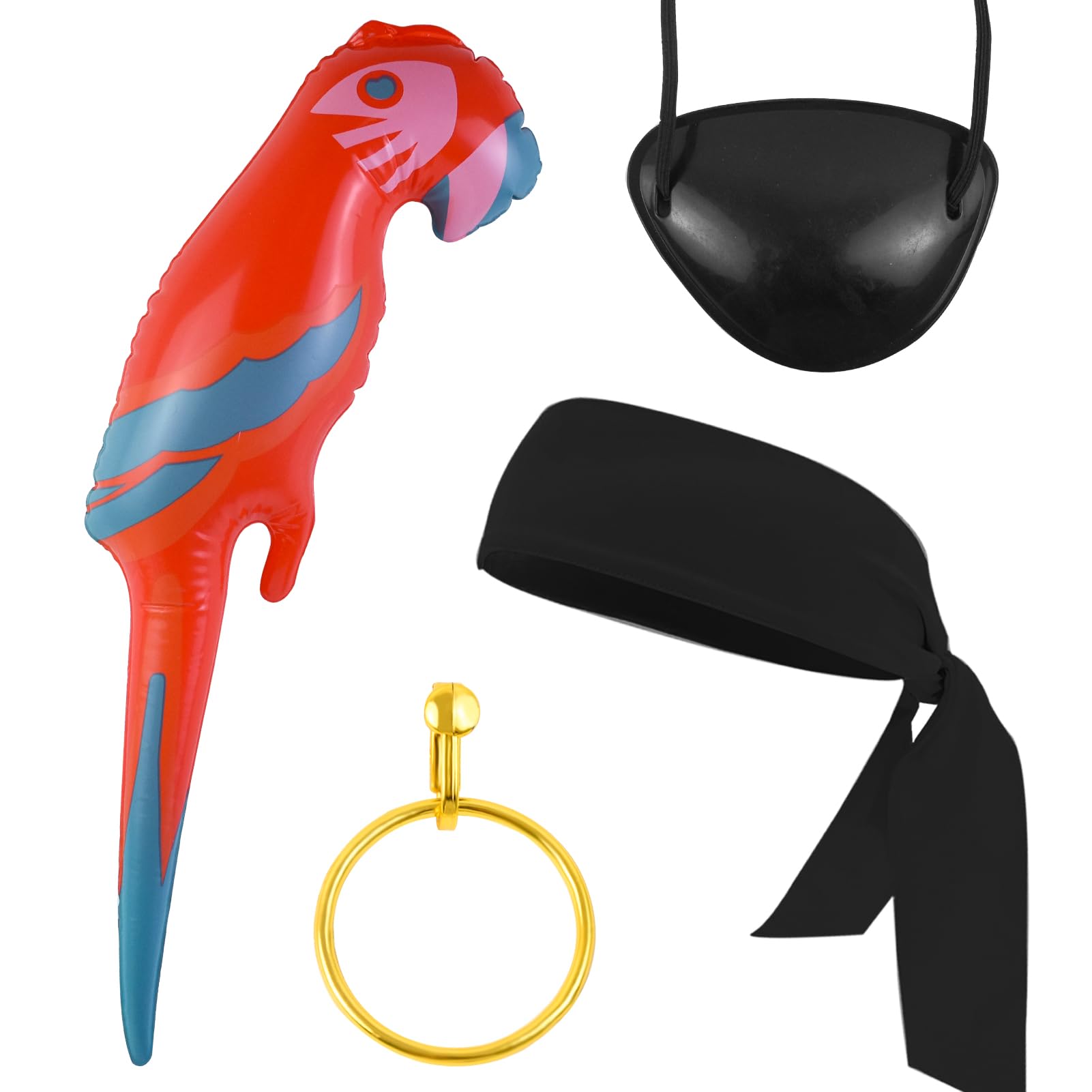 Pirate Costume Accessories Set Pirate Hat Captain Costume Set Bandana Inflatable Parrot Black Head Scarf Pirate Eye Patch Plastic Hoop Earring for Men Women Adult Halloween Outfit Cosplay Party — image 1