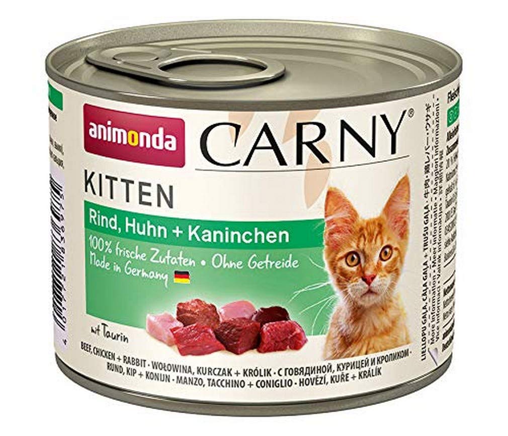 animonda Carny Kitten cat food, wet food for cats up to 1 year, beef, chicken + rabbit, 6 x 200g