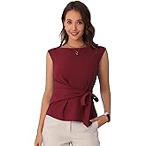 Allegra K Side Tie Tops for Women's Dressy Wrap Work Elegant Cap Sleeve Blouse