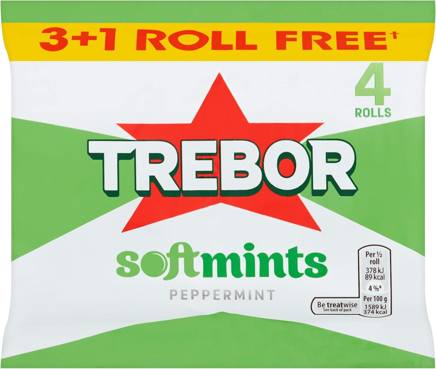 Trebor Softmints Peppermint, Refreshing Spearmint Flavoured Soft Mints, 4 x 44.75 g Rolls (Pack of 1)