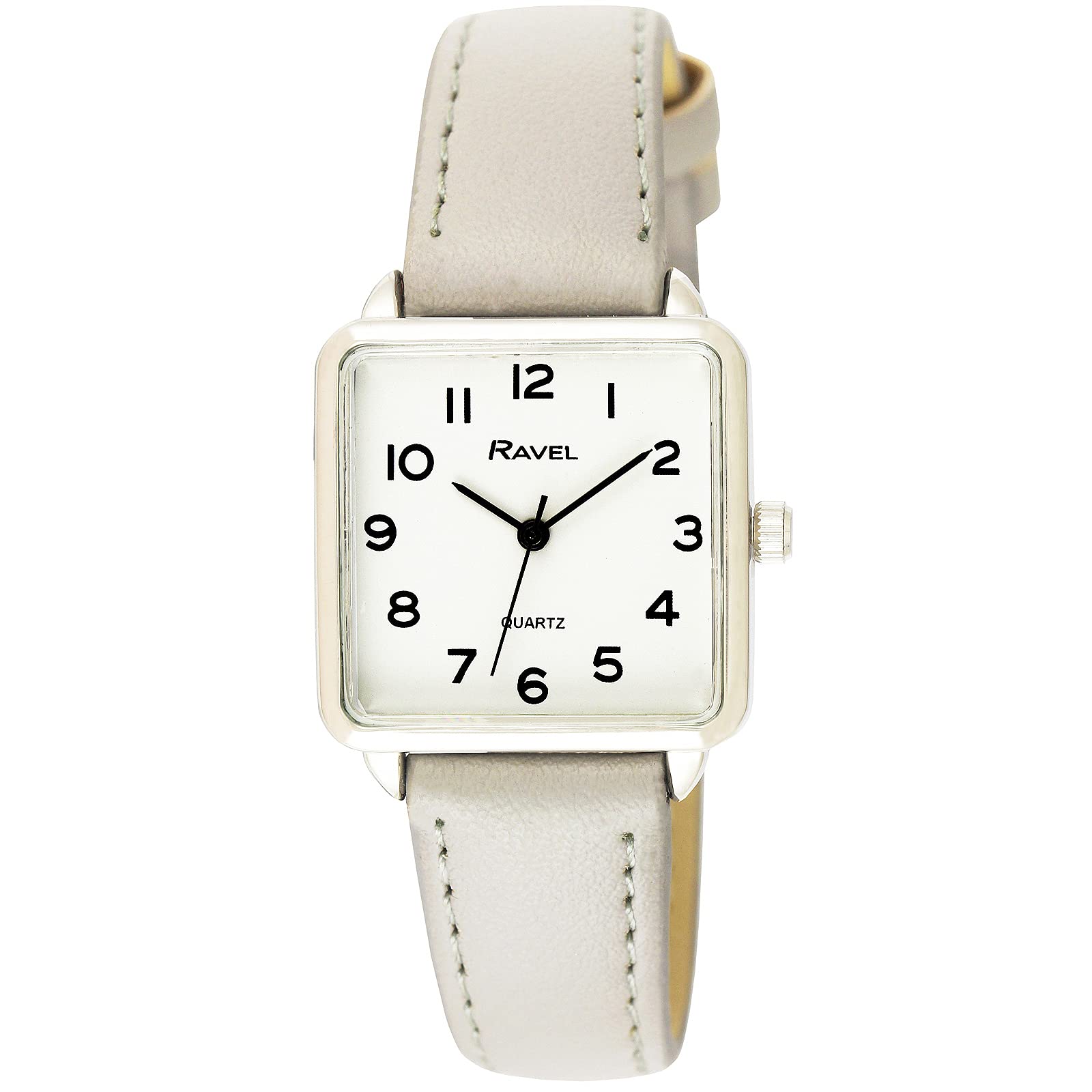 Ravel Women's Classic Square Everyday Watch with Clear Numbers - Grey/Silver Tone
