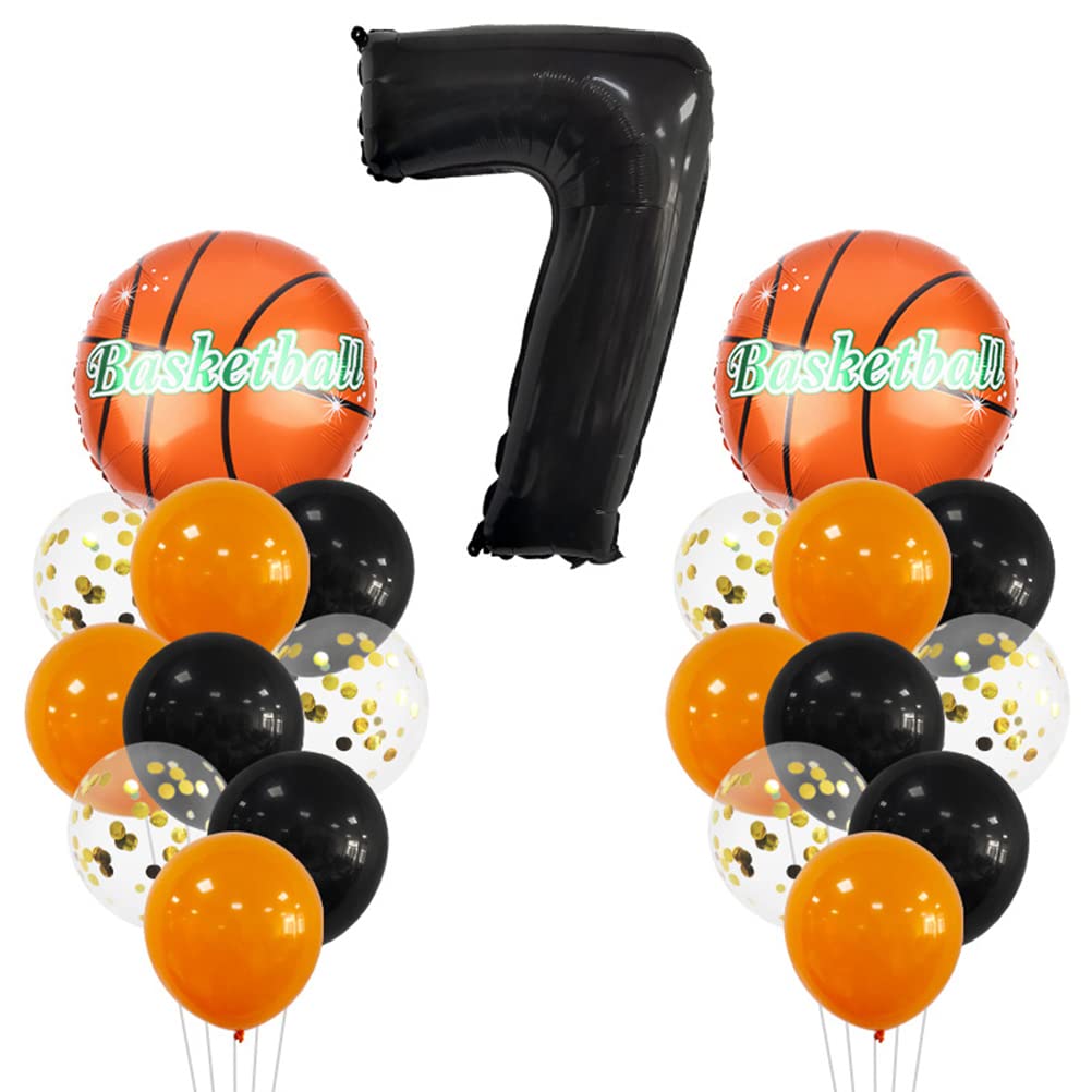 Large Basketball Balloon Birthday Decorations 7 Year Kids Birthday Decoration Number 7 Balloon Foil Balloon Orange Black Balloon for Kids Basketball Themed Celebration Party Birthday Decoration