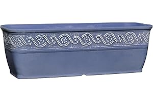 Classic Home and Garden Corinthian Rectangular Planter Box w/Drain Plug - Small Succulent Pots - Shallow Trough Planter for I