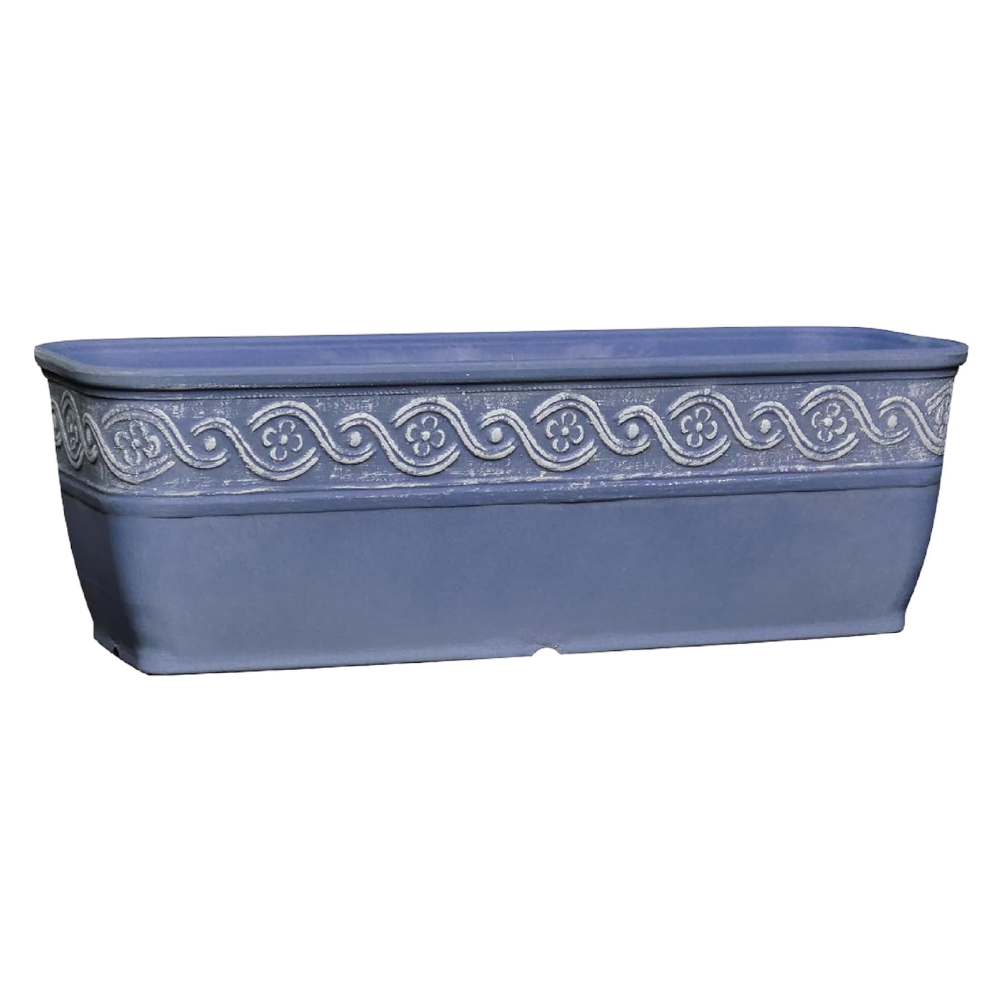 Classic Home and Garden Corinthian Rectangular Trough Window Box Planter, 10", Slate Blue