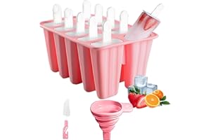Silicone Popsicle Molds 10 Pcs Ice Pop Maker Molds with 10 Reusable Sticks, Cleaning Brush and Funnel - Homemade Easy-Release