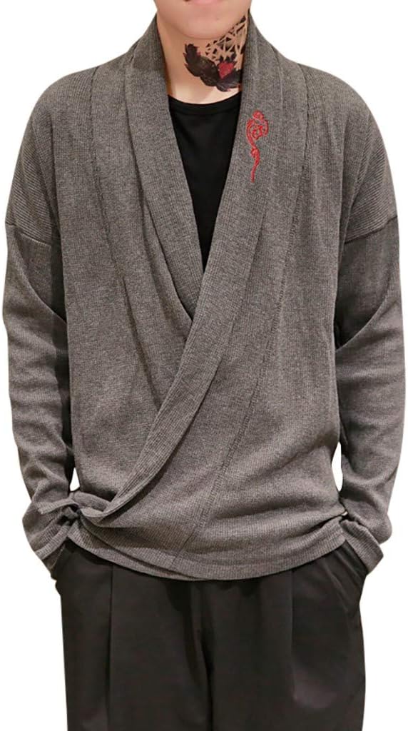 Men's Cardigan Coat Loose Solid Color Long Sleeve Knitted Outwear Large Size Comfortable Embroidered Jacket Plus Size M-5XL