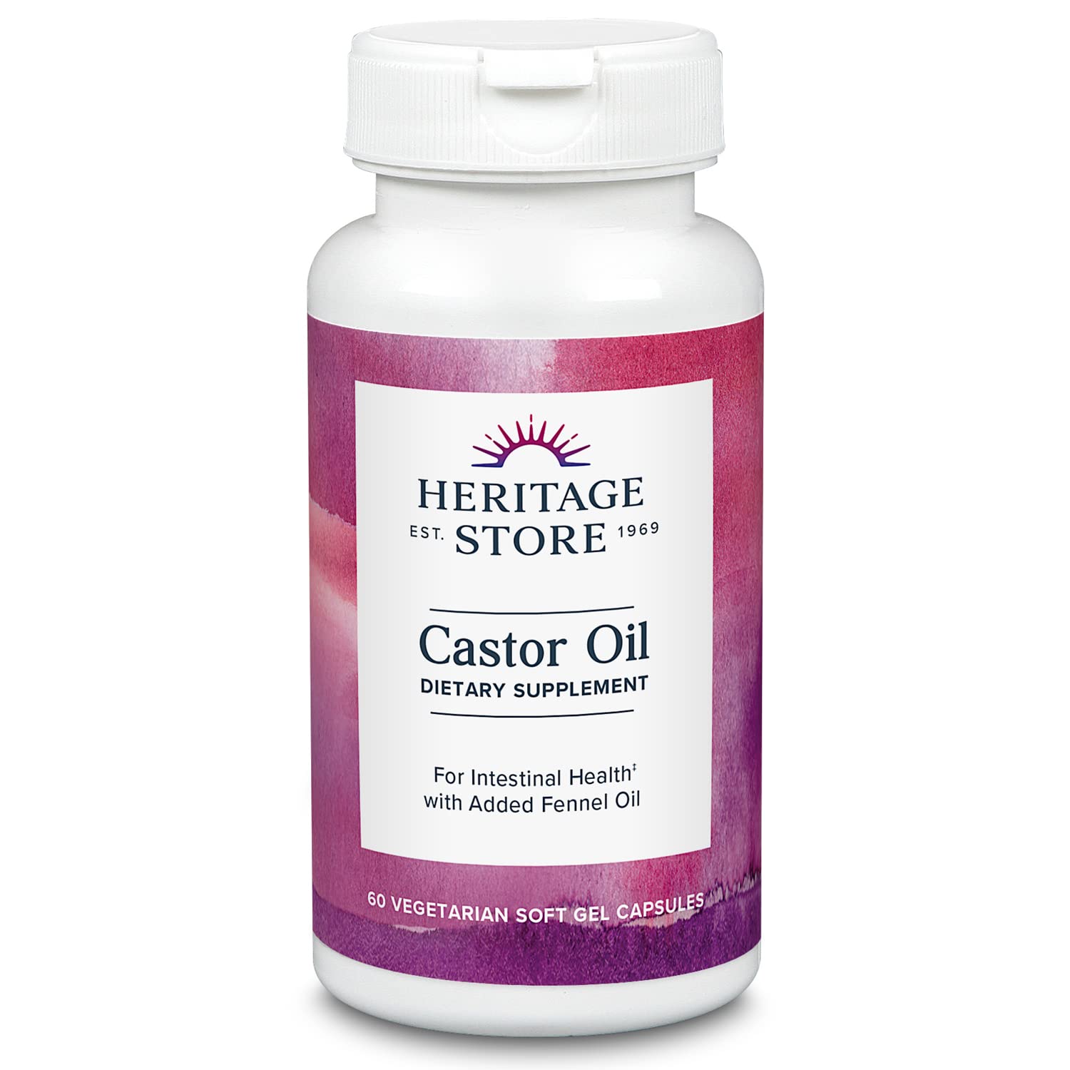 Heritage Vegetarian Dietary Fiber Supplement Capsule, Castor Oil, 60 Count