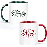 Cabtnca Christmas Mugs Set of 2 - Naughty & Nice Coffee Mugs, Holiday Gifts, Merry Christmas, Xmas Gifts for Women Friends, 11 Oz