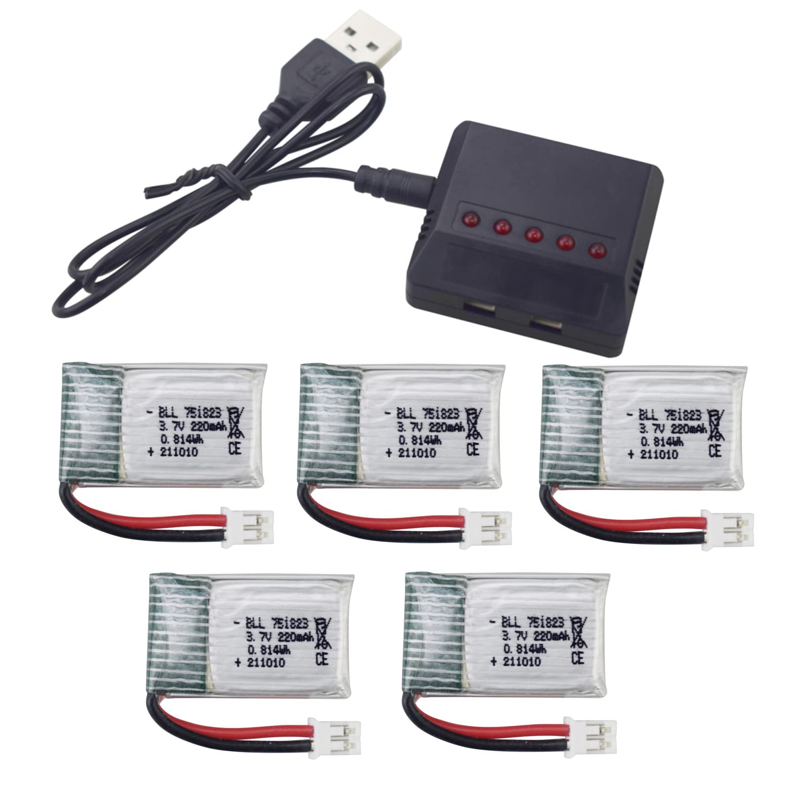 ZYGY 5PCS 3.7V 220mah Lipo Battery with 5 in 1 Charger for E010 GoolRC T36 NINHUI NH010 F36 H36 HS210 SANROCK GD65A ATOYX AT-66 Quadcopter Battery