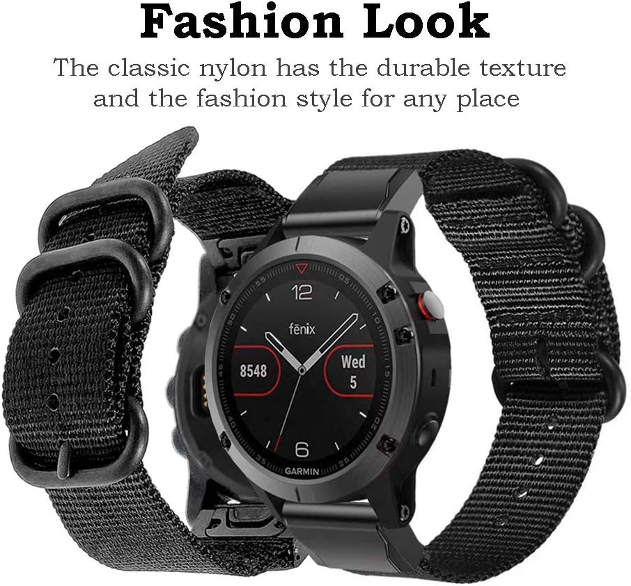 Miimall Correa de Nylon Compatible con Garmin Fenix 6/6 Pro/6 GPS，22mm Correa de Respuesto Deprotivo Ajustable Banda con Hebilla para Garmin Fenix 5/5 ...