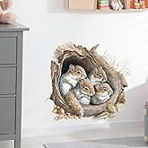 RoyoLam Cute Lifelike Squirrels in The Tree Hole Wall Decal Nursery Animal Wall Sticker Removable Peel and Stick Wall Art Decor Stickers for Kids Baby Classroom Preschool Living Room Bedroom School