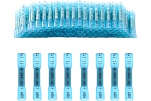 CEEYSEE 100Pcs Heat Shrink Butt Connectors 16-14 AWG Blue Insulated Waterproof Marine Automotive Wire Crimp Terminal（RTL