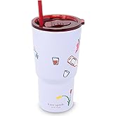 kate spade new york 20 Ounce Insulated Tumbler for Cold and Hot Drinks with Reusable Straw, Stainless Steel Travel Cup with Slide Top Lid (Park Picnic)