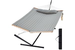 Antifir Two Person Hammock with Stand, Heavy Duty Outdoor Patio Hammock with Portable Steel Stand for 2 Person, Large Double Hammocks,480lbs Capacity.(Middle Grey)