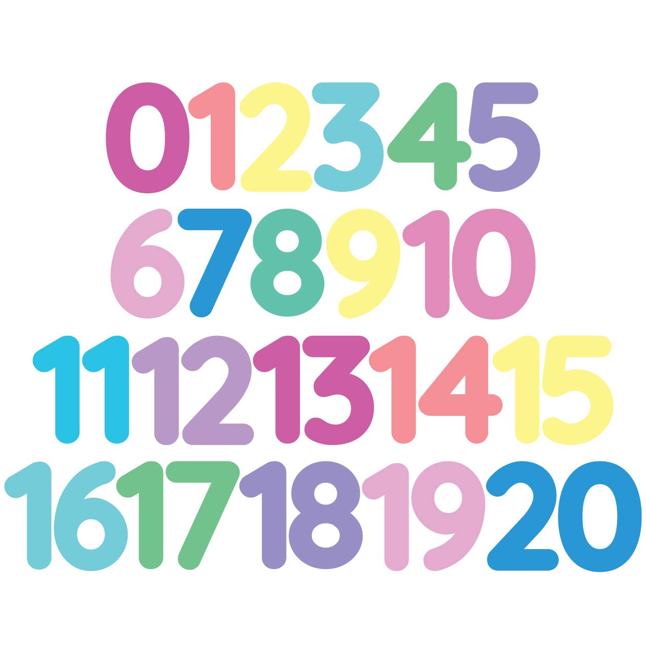 Buy StikArt 3inch Removable Peel & Stick Numbers 020 Wall Decals (Assorted Pastel Colors