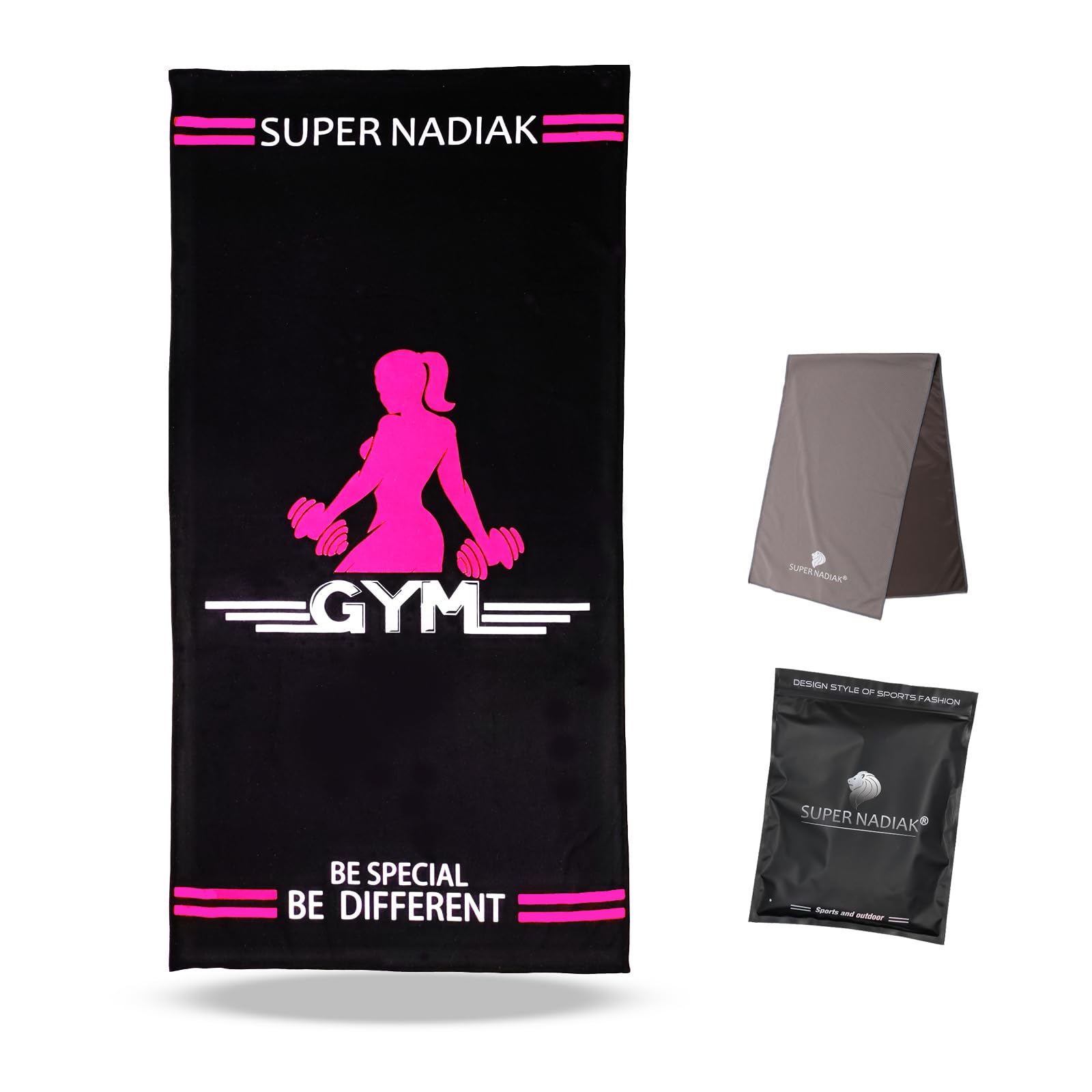super NADIAK Women's Microfiber Gym Towel - Fast-Drying & Lightweight for Fitness, Yoga, Weight Training - Sports Towel (Pink, 50x100cm)