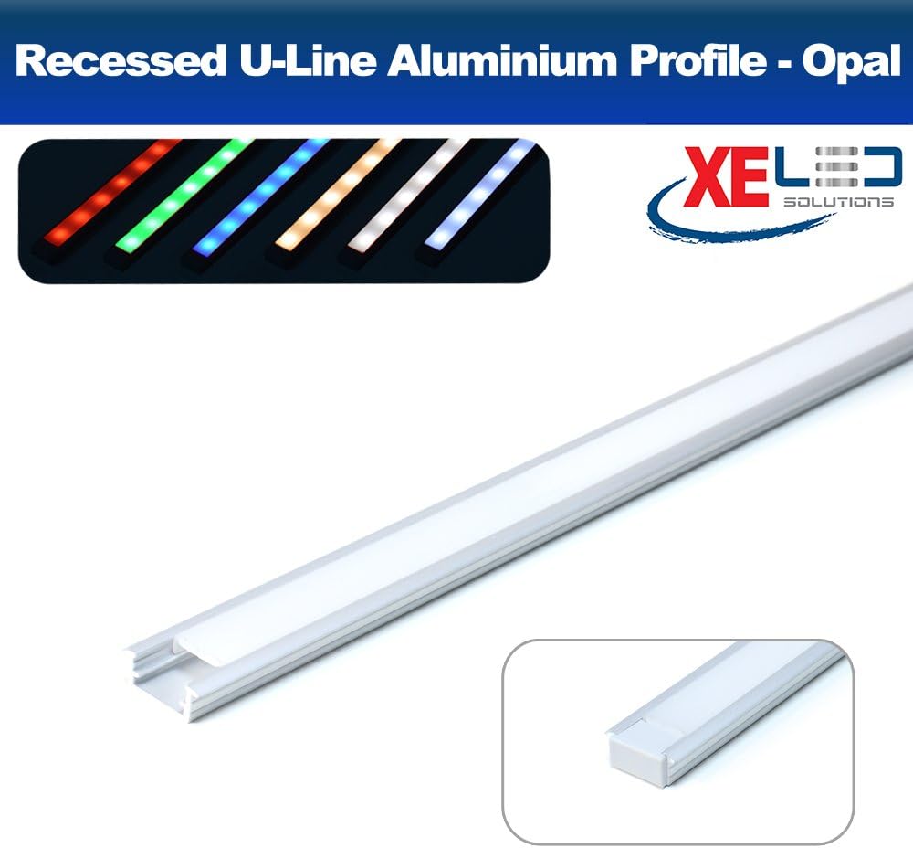 2 Meter Mini U-Line Recessed Aluminium Profile with Opal Diffuser for Flexible LED Strip Lighting