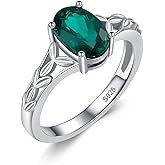 Gnteey Oval-Cut Emerald Engagement Ring for Women 925 Sterling Silver Celtic Knot Birthstone Promise Ring for Her