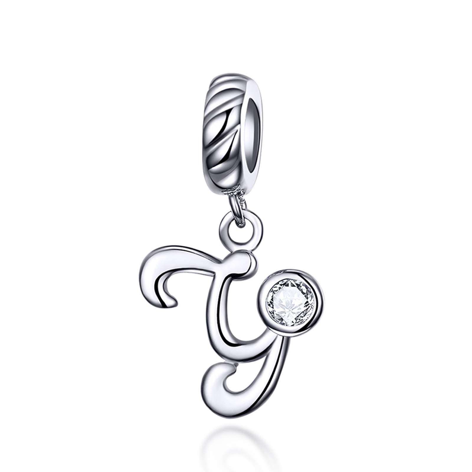 LaMenars Letter Dangle Bead Charms Initial Alphabet A-Z 925 Sterling Silver Fits European Charm Bracelets & Necklaces (Letter Y)
