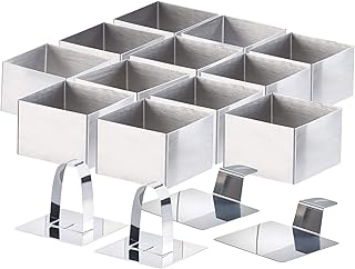 Rosenstein & Söhne Dessertringe-Sets: 12 Dessert-/Speiseringe 7,5 x 7,5 x 5 cm, eckig, mit Heber & Stampfer (Dessert- und Speisering-Sets)