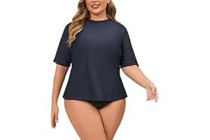 Halcurt Women's Plus Size Short Sleeve Rashguard Sun Protective UV Swim Shirt