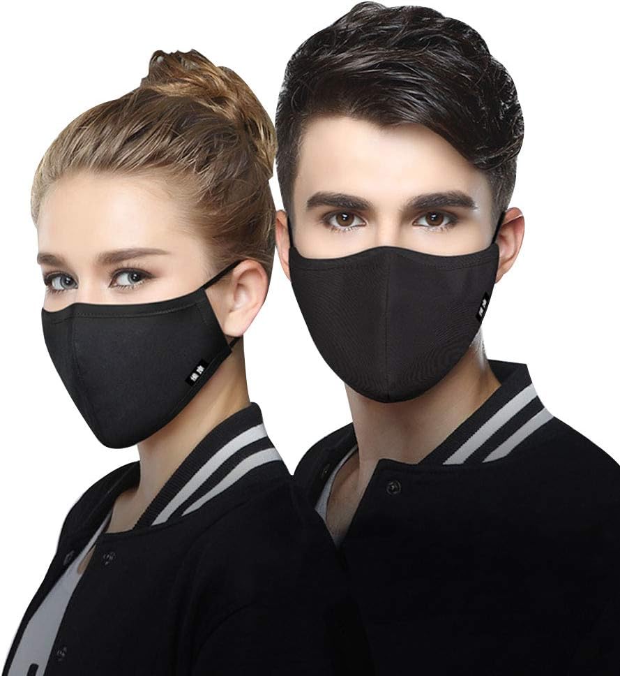 cA0boluoC Cotton Face Mask, Elastics Earloops Masks for Men Women, PM 2.5 Protection Anti Fog Flu Haze Virus Dust Washable Reusable Mas