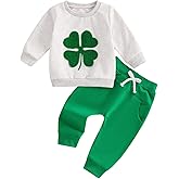 KtwHarnu Toddler Baby Boy Girl St. Patrick's Day Outfit Clover Embroidery Long Sleeve Sweatshirt and Pants Set Irish Clothes