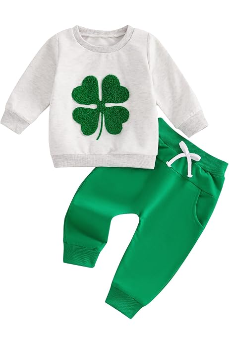 Toddler Girl St. Patrick's Day Outfit - Little Lucky Charm Sweatshirt & Clover Pants 2-Piece Set