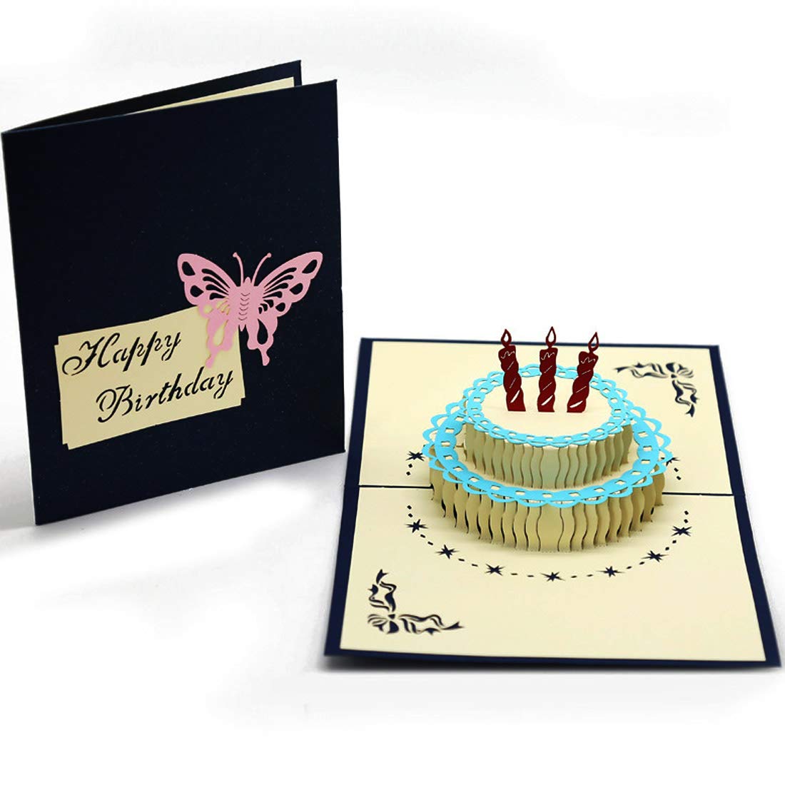 3D Pop Up Birthday Cake Card,3D Blessing Cards,for Her, Mom,Dad, Kids, Friends，Lovers,Wedding, Birthday Gift (Blue)