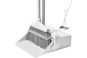 Upgrade Double Comb Broom and Dustpan Set for Easy Household Upright 55" Long Handle Broom with Dust Pan Set Dustpan and Brus