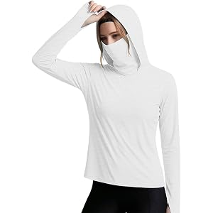 Women's UPF 50+ Sun Protection Hoodie Shirt with Face Mask Long Sleeve UV Shirts for Outdoor Hiking Running Fishing