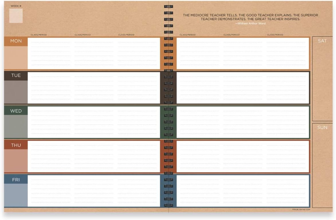 TF PUBLISHING - Kraft Undated Weekly Teacher Planner Lesson Plan Book - Office/School Supplies - Monthly and Weekly Planning - Six Class Sections - Lined Pages - 12 Months - 8.5” x 11” : Office Products