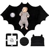 Bumba Kids Sherpa Fleece Goth Bat Baby Swaddle Blanket Gift Set with Milestone Stickers, Bat Hat & Wings, Crib Size