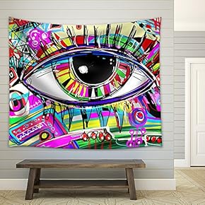 Original Abstract Digital Painting of Human Eye, Colorful Composition - Fabric Wall Tapestry Home Decor - 51x60 inches