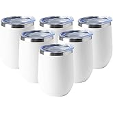HASLE OUTFITTERS 12oz Wine Tumbler with Lid Stemless Wine Glasses Double Wall Vacuum Travel Mugs stainless steel Coffee Cup for Cold & Hot Drinks Wine Coffee Cocktails Beer 6 Pack White