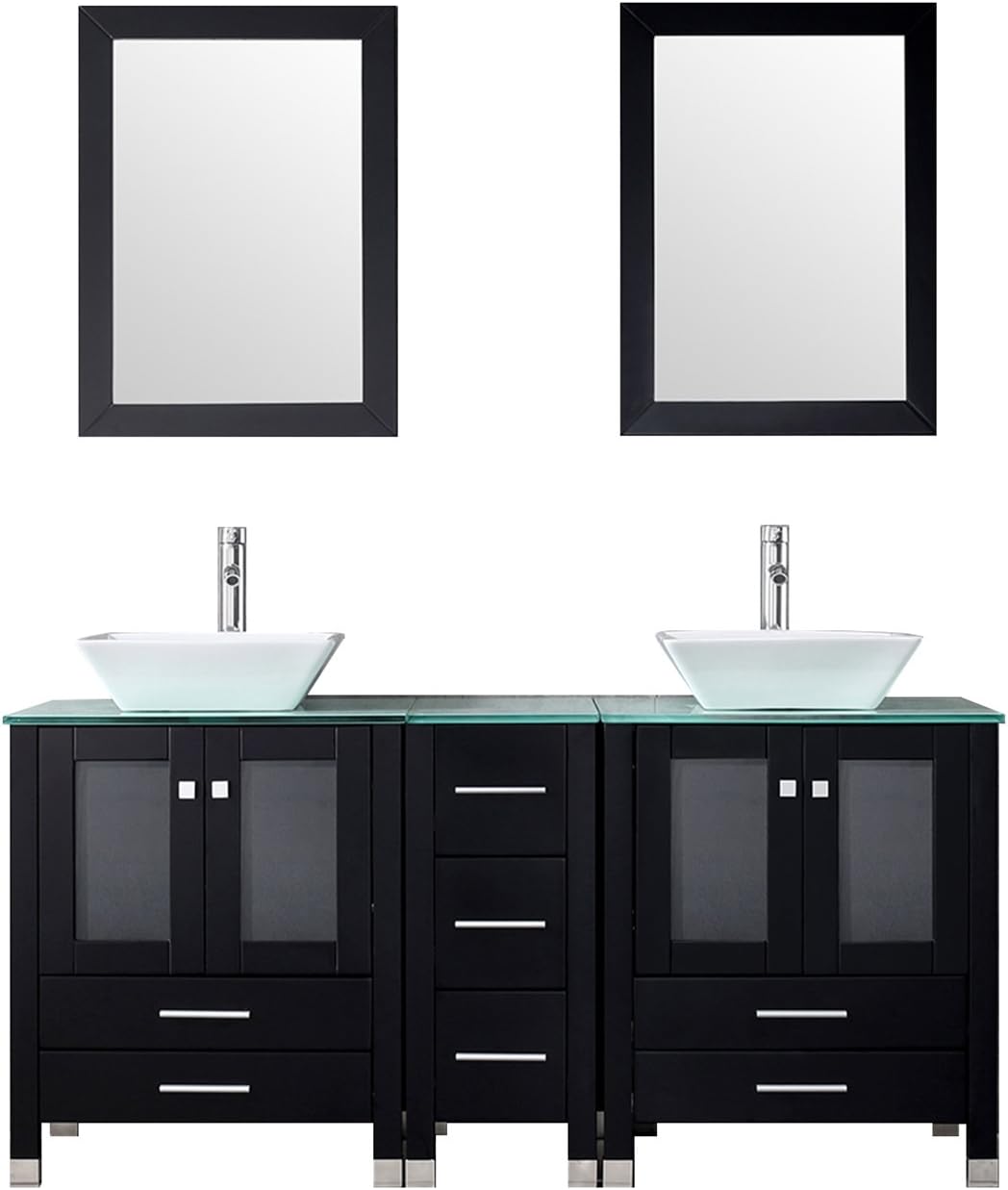 60" Black Double Wood Bathroom Vanity and