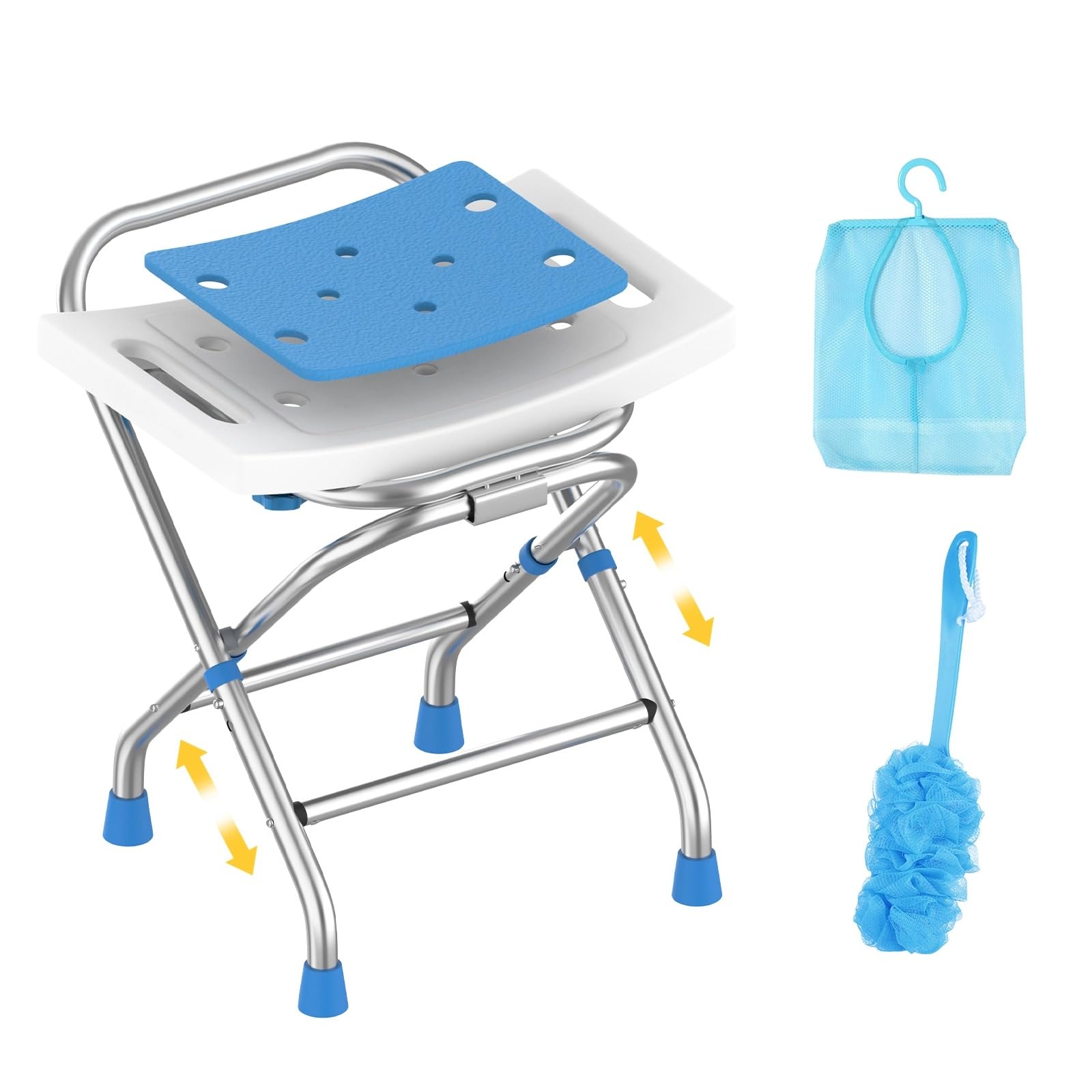Photo 1 of ***MISSING PARTS***Medhelp Folding Shower Chair Seat, Height Adjustable Foldable Shower Stool for Inside Tub, 420lbs Portable Small Shower Chair for Travel, Heavy Duty Bath Chair Bench for Adults Elderly & Disabled