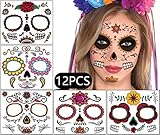 Sugar Skull Face Temporary Tattoos - Day of the Dead Halloween Masquerade Party Decorations Supplies