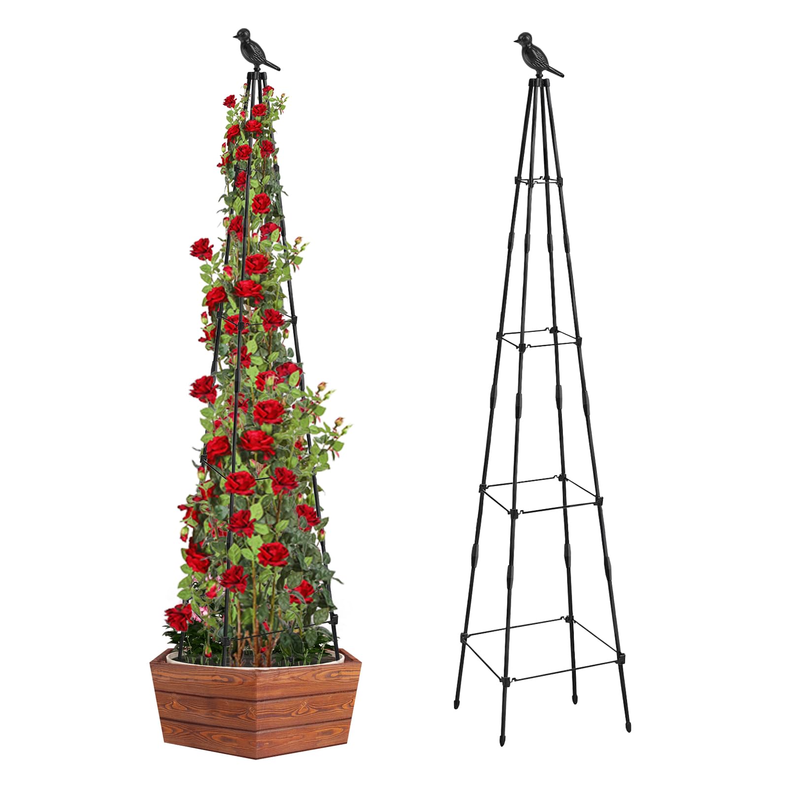 Garden Trellis for Climbing Plants, 165cm MYMULIKE Garden Tower Obelisk Supports For Garden Rustproof Sweet Pea Frame Potted Plants Flowers Flower Stand Rose Trellis Vegetable Fruits