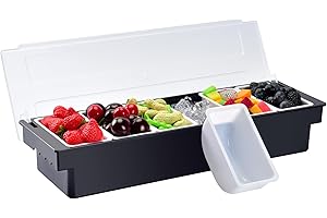 V·RESOURCING Ice Chilled Condiment Caddy,6 Containers(16.9oz) with Ice Chamber,Ice Cooled Condiment Serving Container with Lid for Salar Bar,Fruit,Veggie,Candy,Snack,Sauce