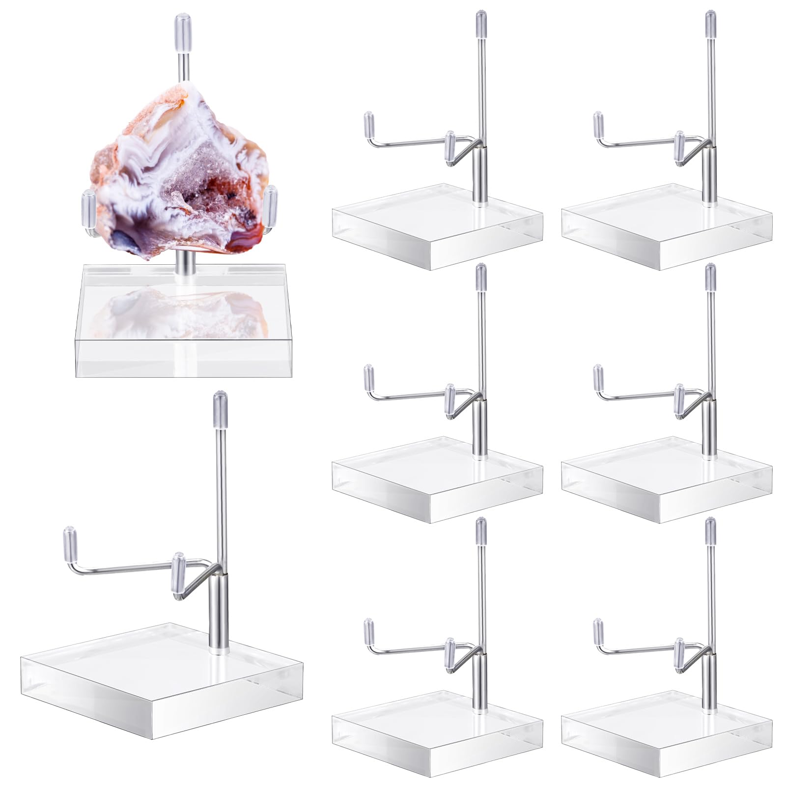 Photo 1 of Kigley 8 Pcs Adjustable Metal Arm Display Stand Crystal Holder Easel Display with Acrylic Base Easel Rock Mineral Stand for Geodes Mineral Agate Collection(Silver,3.15 x 3.15 x 4.92 Inches)